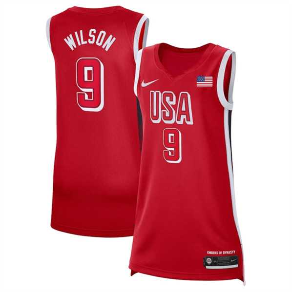 Women%27s USA Basketball #9 A%27ja Wilson Red 2024 Swingman Stitched Jersey